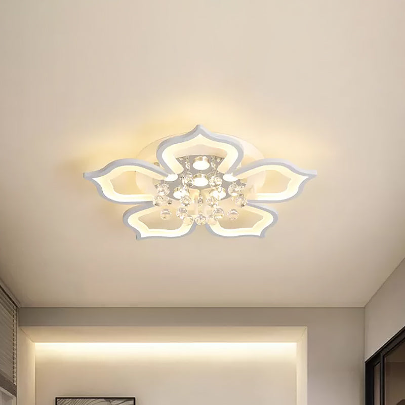 Contemporary Bedroom LED Ceiling Light with Crystal Accent - Blossom Flush Fixture in Warm/White Light