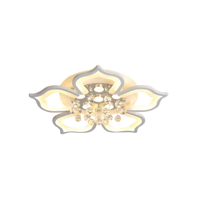 Contemporary Bedroom LED Ceiling Light with Crystal Accent - Blossom Flush Fixture in Warm/White Light