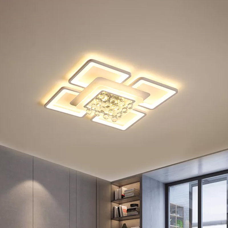 Simple White Acrylic Square Flushmount Light - 21.5"/25.5" Width - LED Flush Mount Lamp in Warm/White Lighting with Crystal Accent