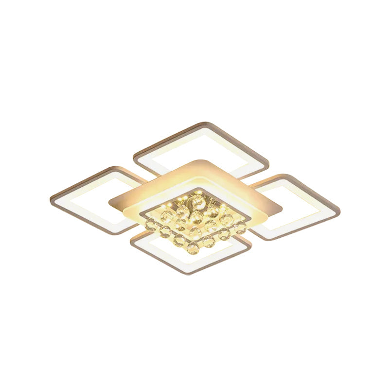 Simple White Acrylic Square Flushmount Light - 21.5"/25.5" Width - LED Flush Mount Lamp in Warm/White Lighting with Crystal Accent