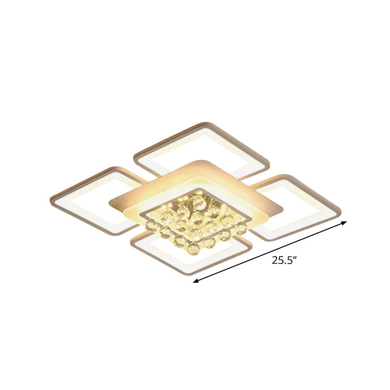 Simple White Acrylic Square Flushmount Light - 21.5"/25.5" Width - LED Flush Mount Lamp in Warm/White Lighting with Crystal Accent