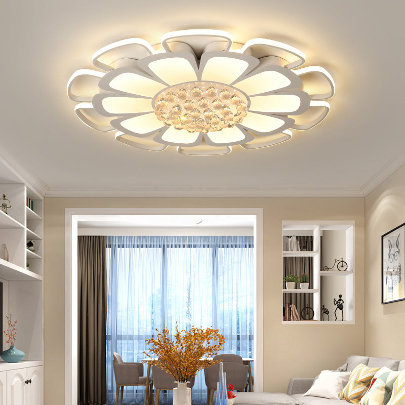 Modern Acrylic Petal Flush Mount LED Ceiling Light - 20.5"/27" W, Warm/White Light, Round Design, White Finish