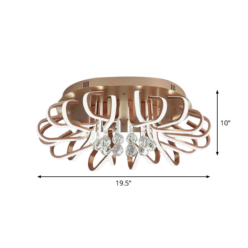 Rose Gold Twisted Flush Mount LED Ceiling Light with Crystal Ball Drop - Warm/White Lighting