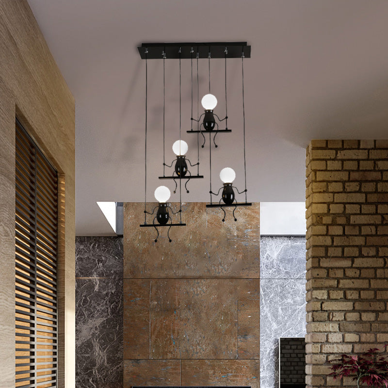 Little People Multi Pendant Light Fixture - Contemporary Metal Hanging In Black 3/4/6 Bulbs