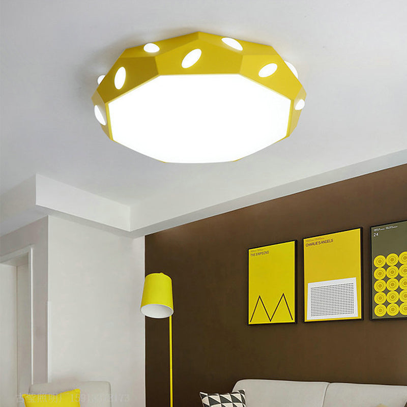 Kid's Bedroom Octagon Shade Flush Ceiling Light with Leaf Macaron Design - Acrylic LED Ceiling Lamp