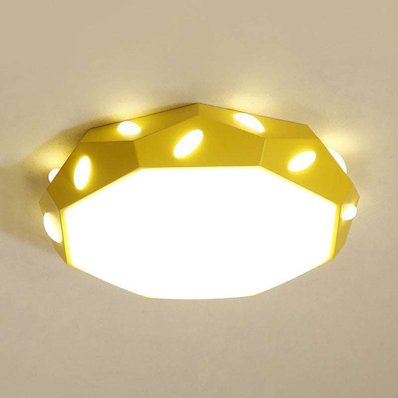 Kid's Bedroom Octagon Shade Flush Ceiling Light with Leaf Macaron Design - Acrylic LED Ceiling Lamp