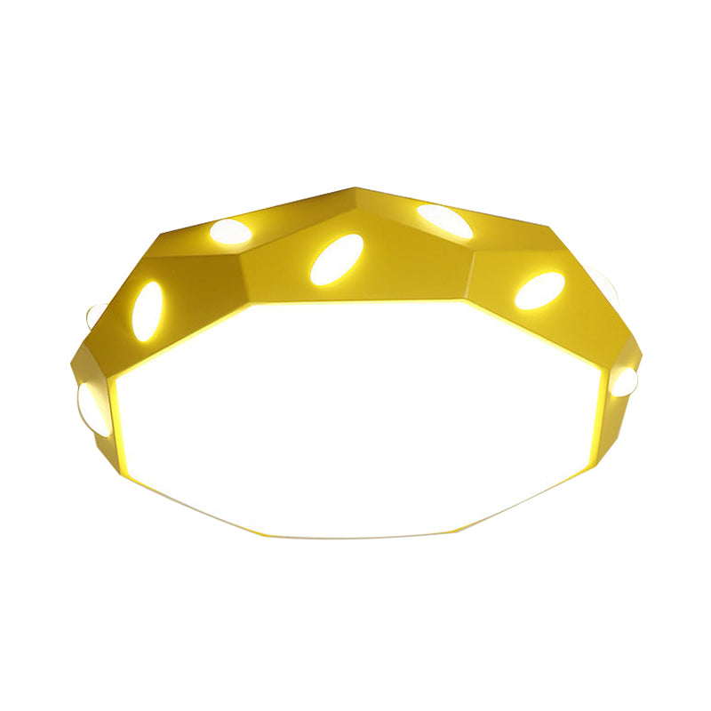 Kid's Bedroom Octagon Shade Flush Ceiling Light with Leaf Macaron Design - Acrylic LED Ceiling Lamp