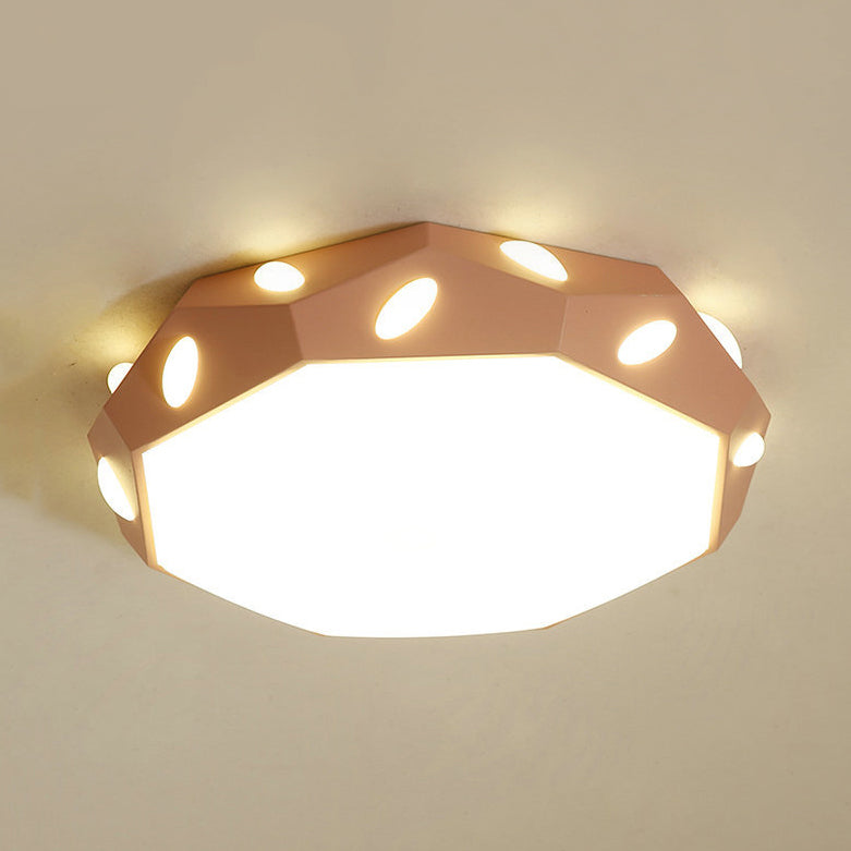 Kid's Bedroom Octagon Shade Flush Ceiling Light with Leaf Macaron Design - Acrylic LED Ceiling Lamp