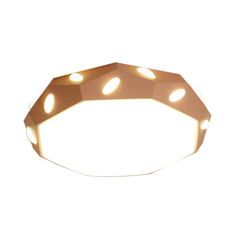 Kid's Bedroom Octagon Shade Flush Ceiling Light with Leaf Macaron Design - Acrylic LED Ceiling Lamp