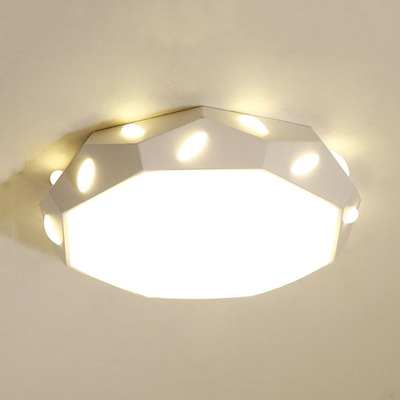 Kid's Bedroom Octagon Shade Flush Ceiling Light with Leaf Macaron Design - Acrylic LED Ceiling Lamp