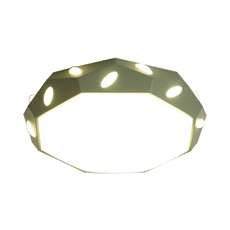 Kid's Bedroom Octagon Shade Flush Ceiling Light with Leaf Macaron Design - Acrylic LED Ceiling Lamp