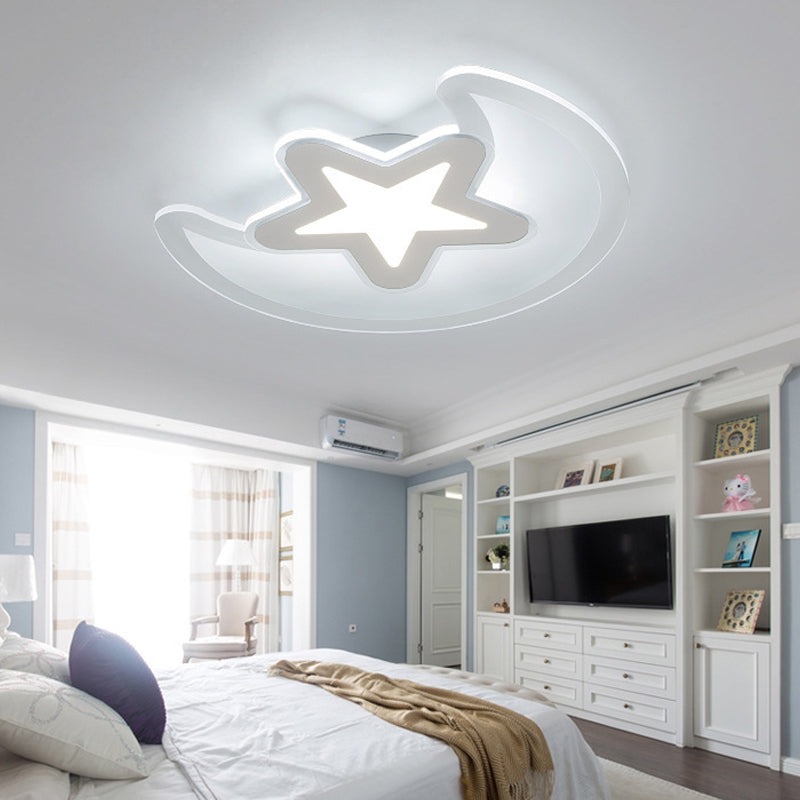 Moon and Star LED Ceiling Light with Modern White Finish - Perfect for Kid's Bedroom