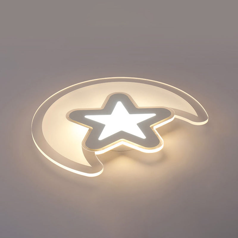 Moon and Star LED Ceiling Light with Modern White Finish - Perfect for Kid's Bedroom