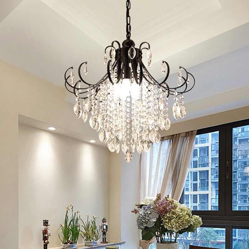 Glam Teardrop Pendant Light with Metal Curved Arm and Cascading Crystal Strands