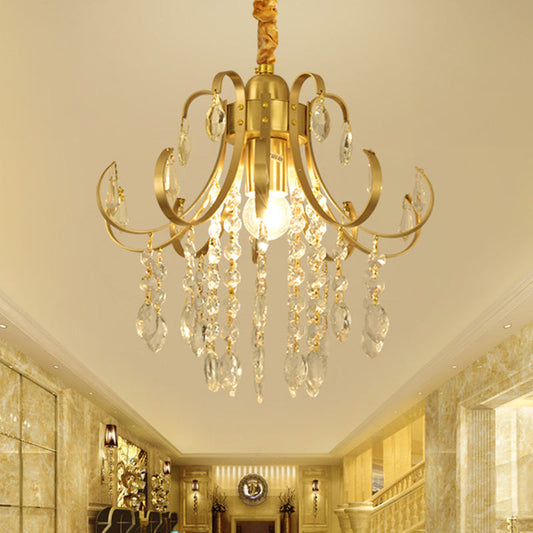 Glam Teardrop Pendant Light with Metal Curved Arm and Cascading Crystal Strands