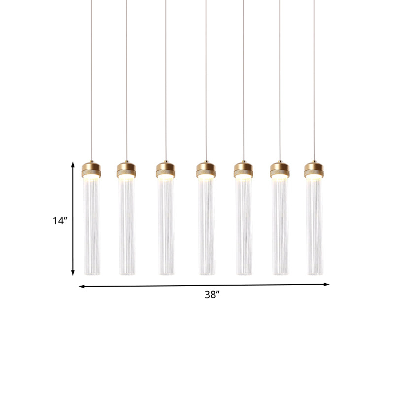 Clear Ribbed Glass Pendant with Gold Finish and Crystal Accents - Island Light