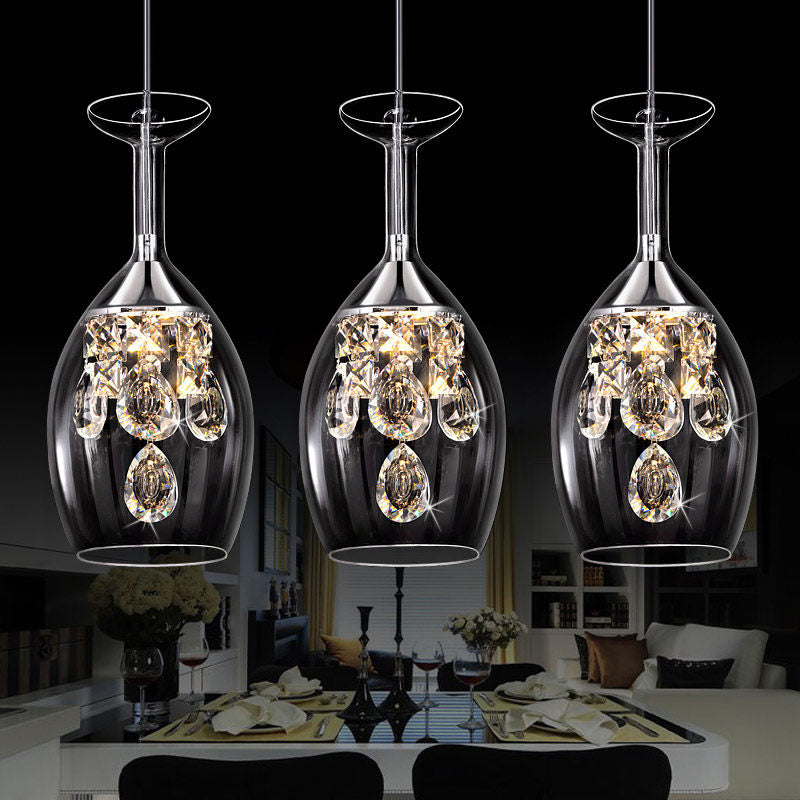 Dome Glass Pendant Light With Crystal Accents - Clear Shade | Ceiling / 8