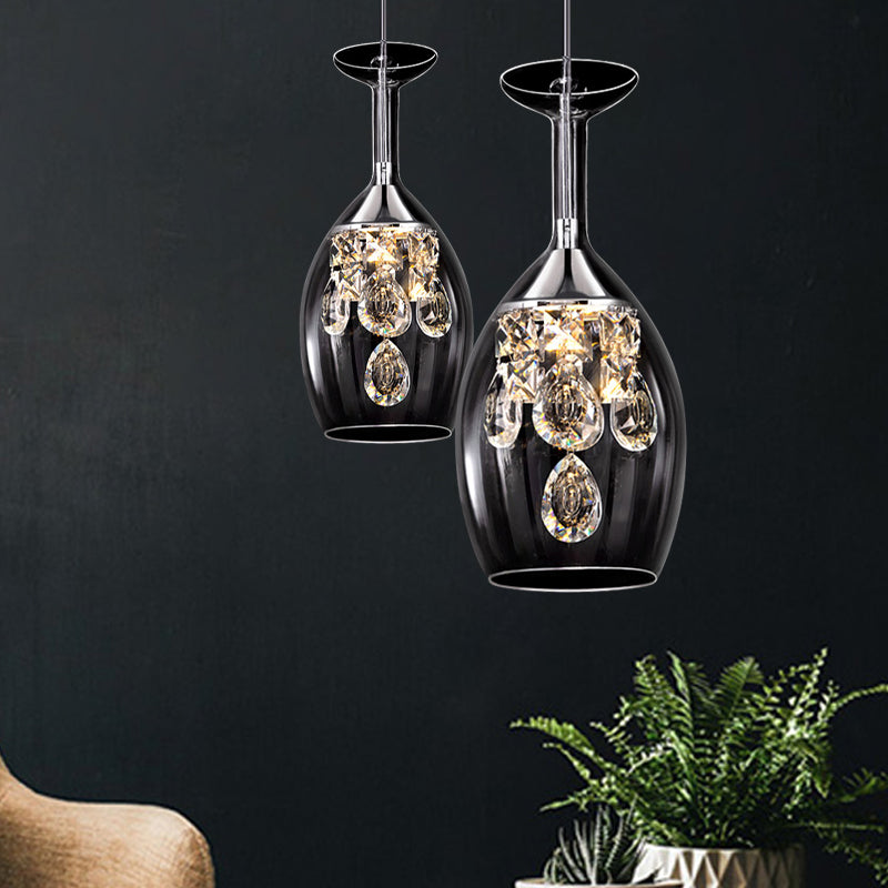Clear Glass Dome Pendant Light with Crystal Accents - Elegant Ceiling Fixture
