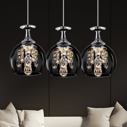 Suspension en verre transparent avec accents en cristal - Plafonnier élégant