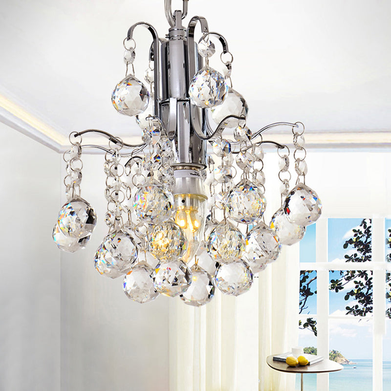 Chrome Finished Crystal Ball Curved Arm Chandelier with Bare Bulbs