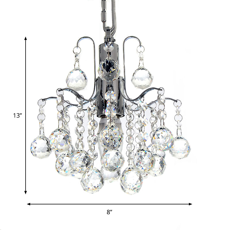 Chrome Finished Crystal Ball Curved Arm Chandelier with Bare Bulbs