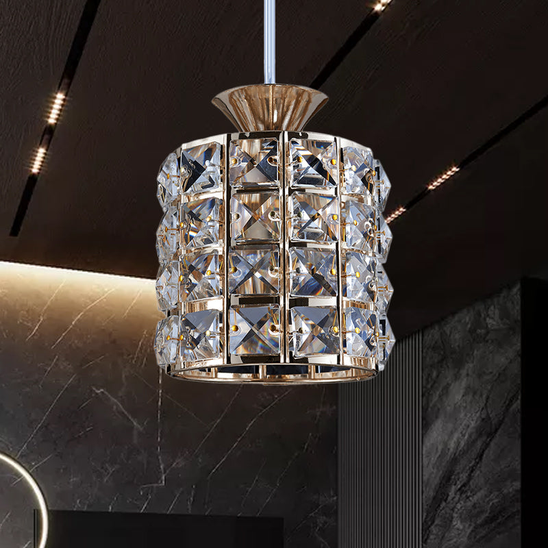 Metal Frame Crystal Drum Pendant Light For Balcony Ceiling