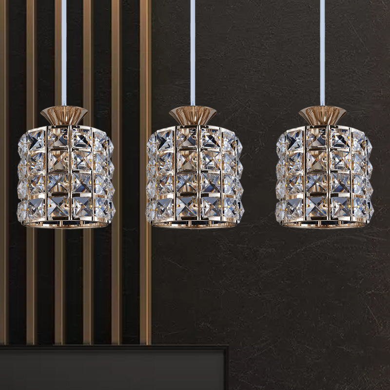 Contemporary Crystal Drum Pendant Light Set with Metal Frame - Ideal for Balcony