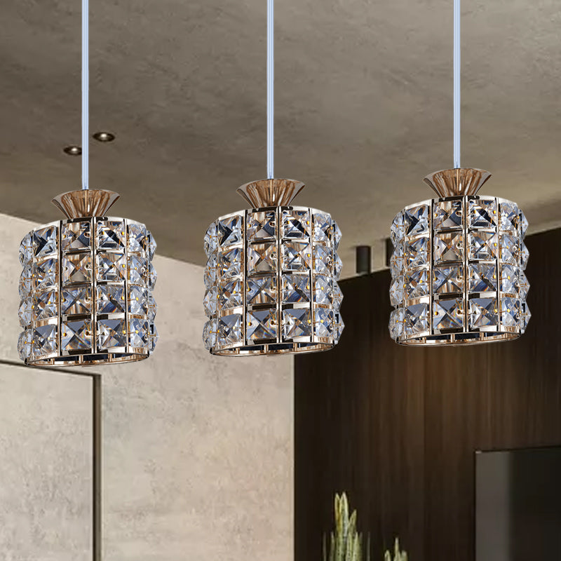 Contemporary Crystal Drum Pendant Light Set with Metal Frame - Ideal for Balcony