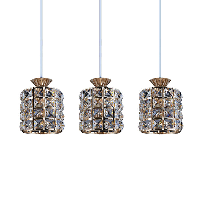 Contemporary Crystal Drum Pendant Light Set with Metal Frame - Ideal for Balcony