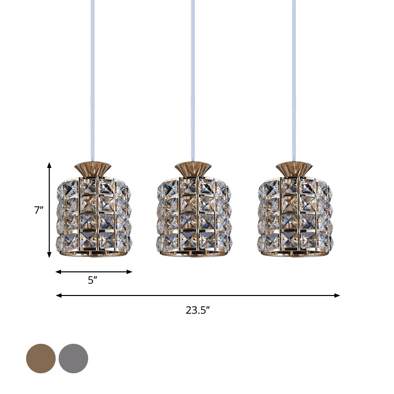 Contemporary Crystal Drum Pendant Light Set with Metal Frame - Ideal for Balcony