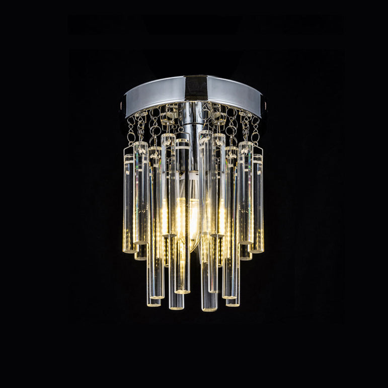 Round Chrome Crystal Bar Flush Mount Ceiling Light - Bare Bulb Flushmount