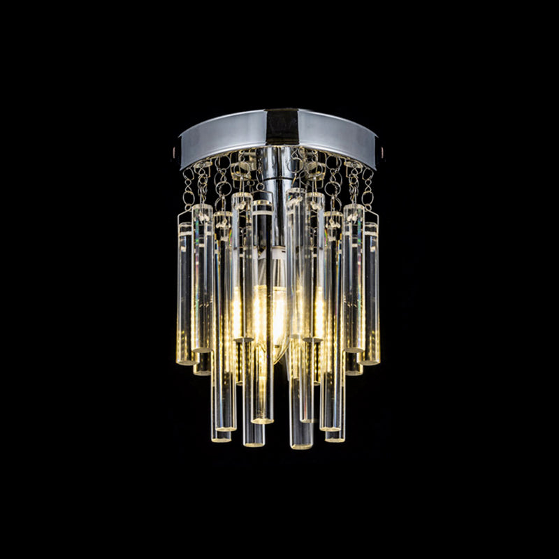 Round Chrome Crystal Bar Flush Mount Ceiling Light - Bare Bulb Flushmount