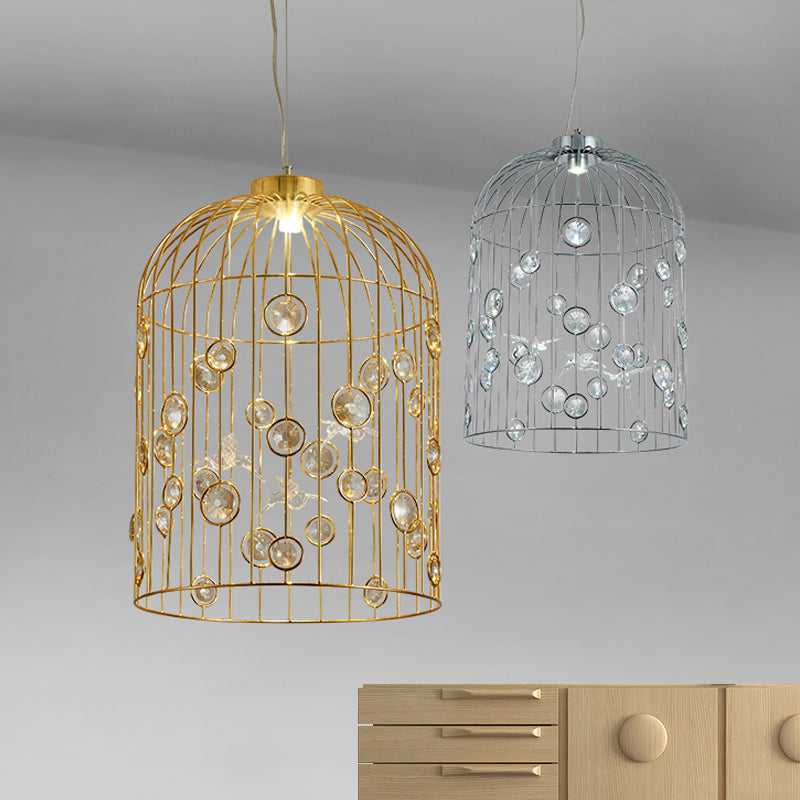 Bird Cage Pendant Chandelier With Crystal Bead Deco Dining Room Lighting