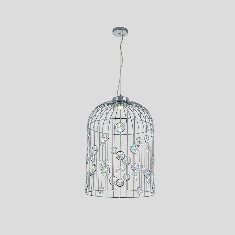 Crystal Bead Pendant Chandelier with Metal Bird Cage Design for Dining Room Lighting
