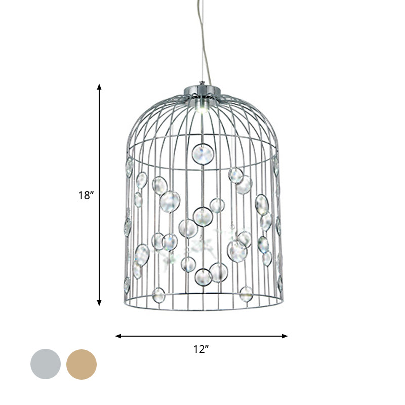 Bird Cage Pendant Chandelier With Crystal Bead Deco Dining Room Lighting