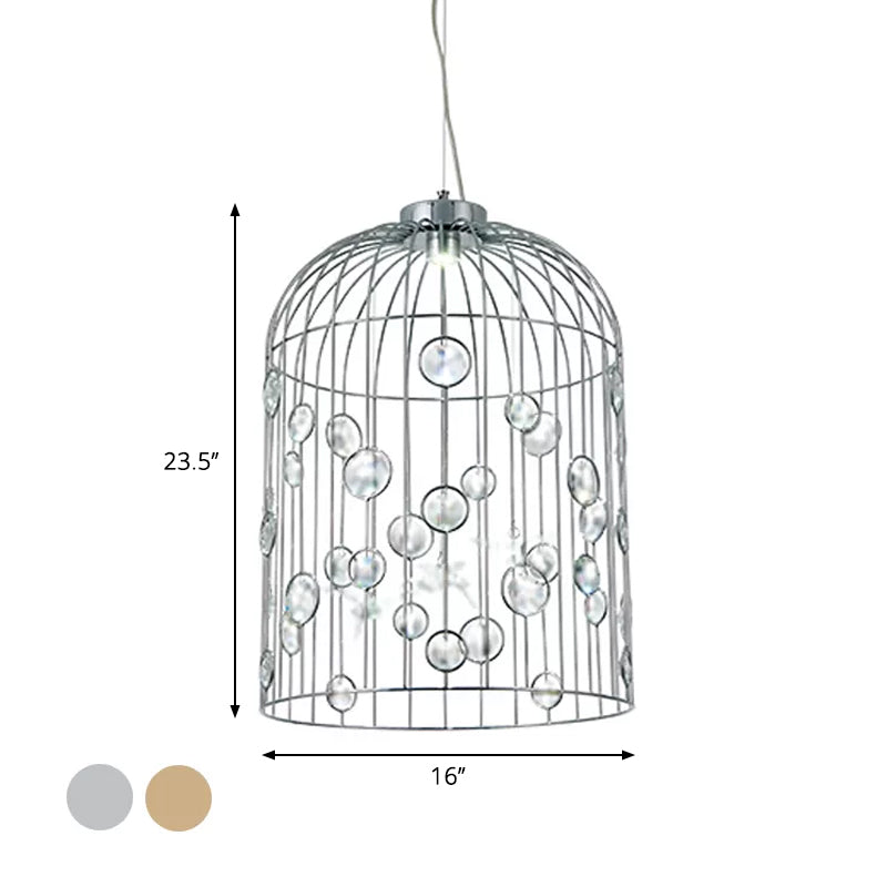 Bird Cage Pendant Chandelier With Crystal Bead Deco Dining Room Lighting