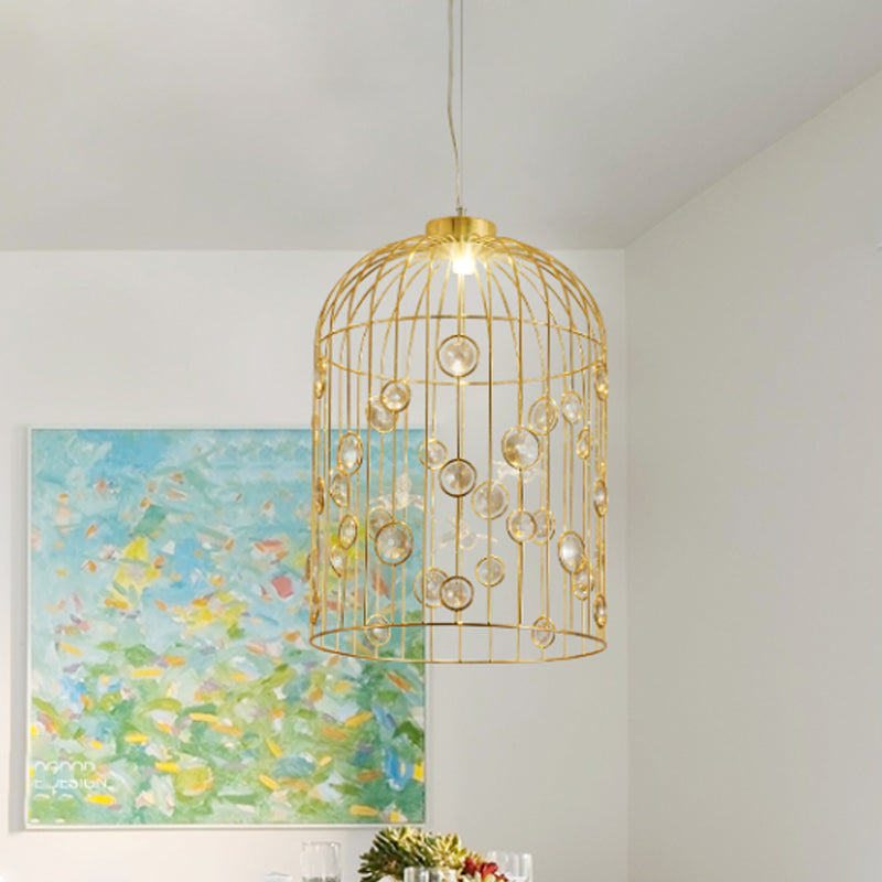 Bird Cage Pendant Chandelier With Crystal Bead Deco Dining Room Lighting Gold / 12