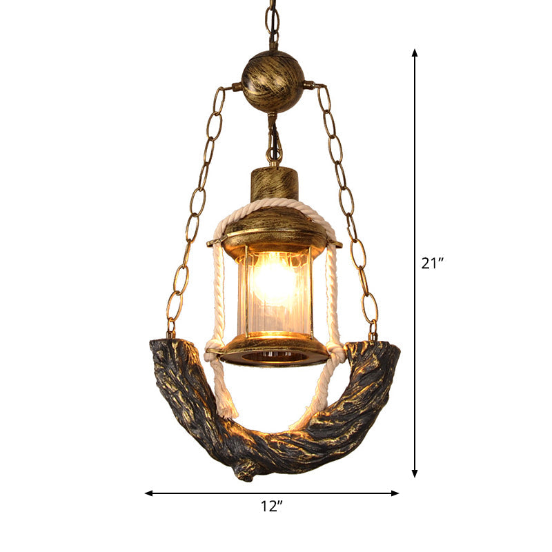 Coastal Clear Glass Antique Brass Lantern Ceiling Light: Stylish Dining Room Pendant With Chain