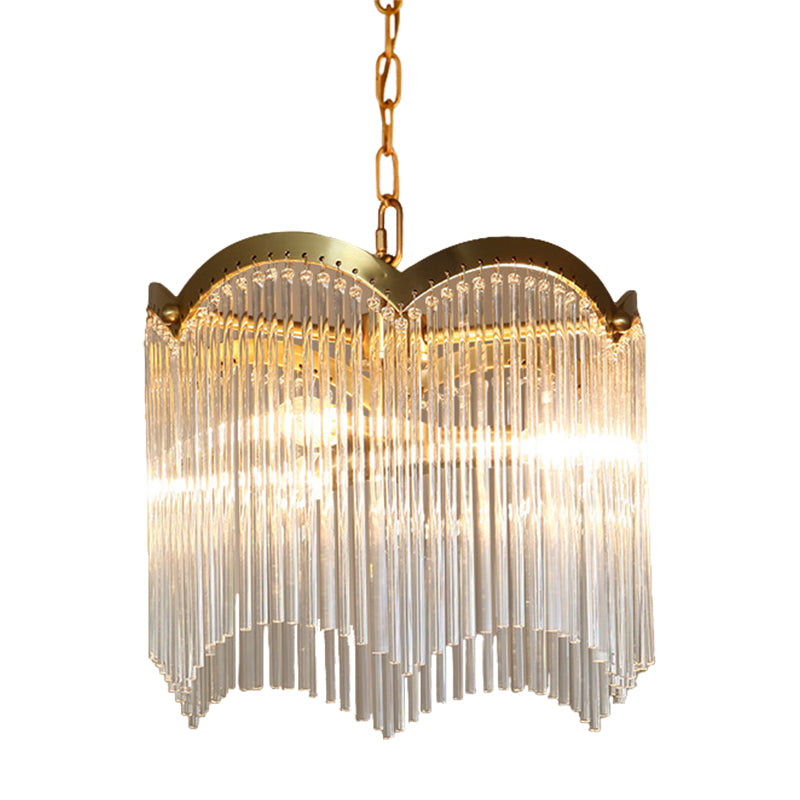 Modern Gold Ceiling Chandelier With Crystal Rod Shades - 3/6 Heads Kitchen Hanging Lamp