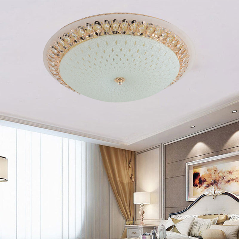 Modernist LED White Ceiling Mount with Clear Crystal Decoration - Dome Glass Flush Lamp in 12"/16"/19.5" Width