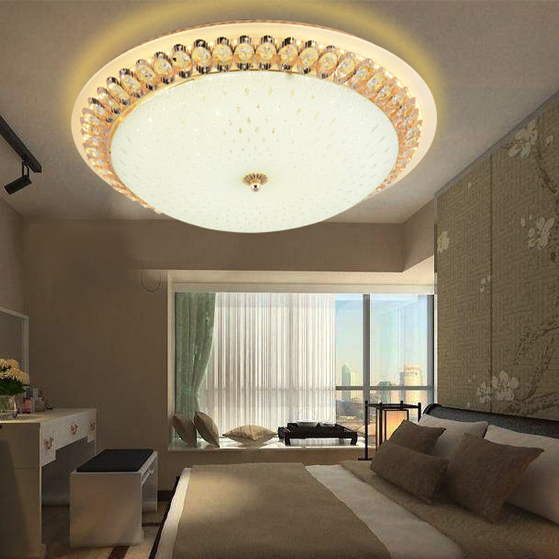Modernist LED White Ceiling Mount with Clear Crystal Decoration - Dome Glass Flush Lamp in 12"/16"/19.5" Width