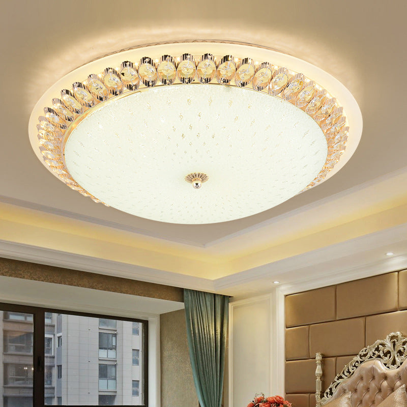 Modernist LED White Ceiling Mount with Clear Crystal Decoration - Dome Glass Flush Lamp in 12"/16"/19.5" Width