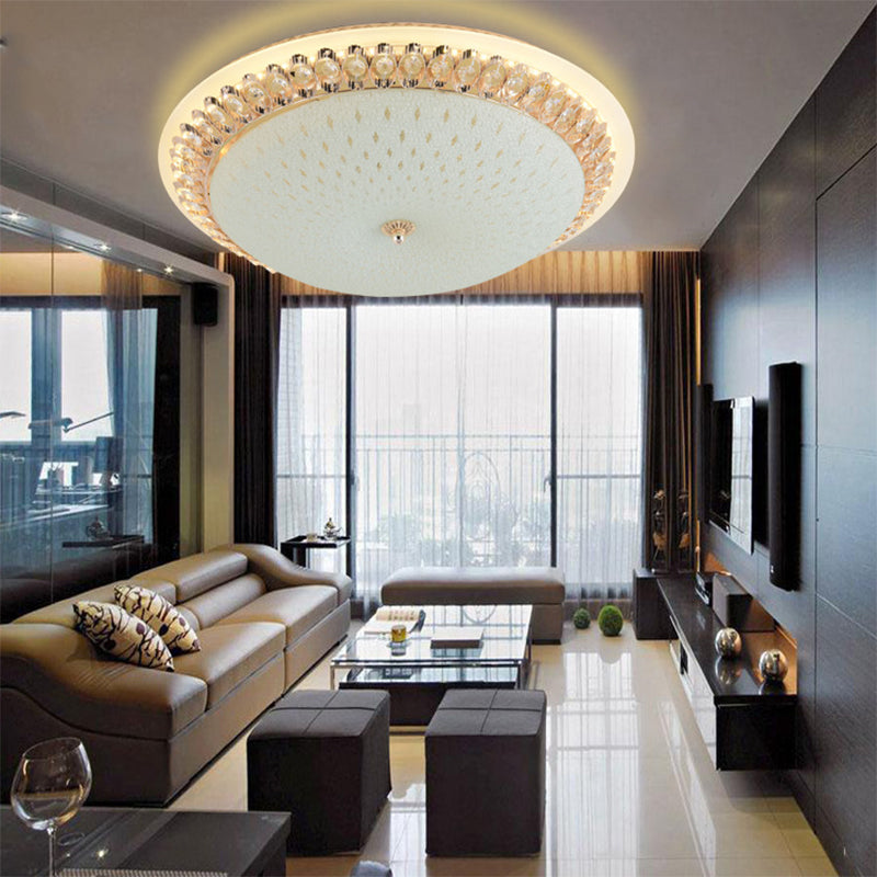 Modernist LED White Ceiling Mount with Clear Crystal Decoration - Dome Glass Flush Lamp in 12"/16"/19.5" Width