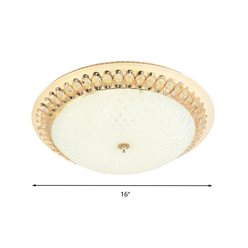Modernist LED White Ceiling Mount with Clear Crystal Decoration - Dome Glass Flush Lamp in 12"/16"/19.5" Width