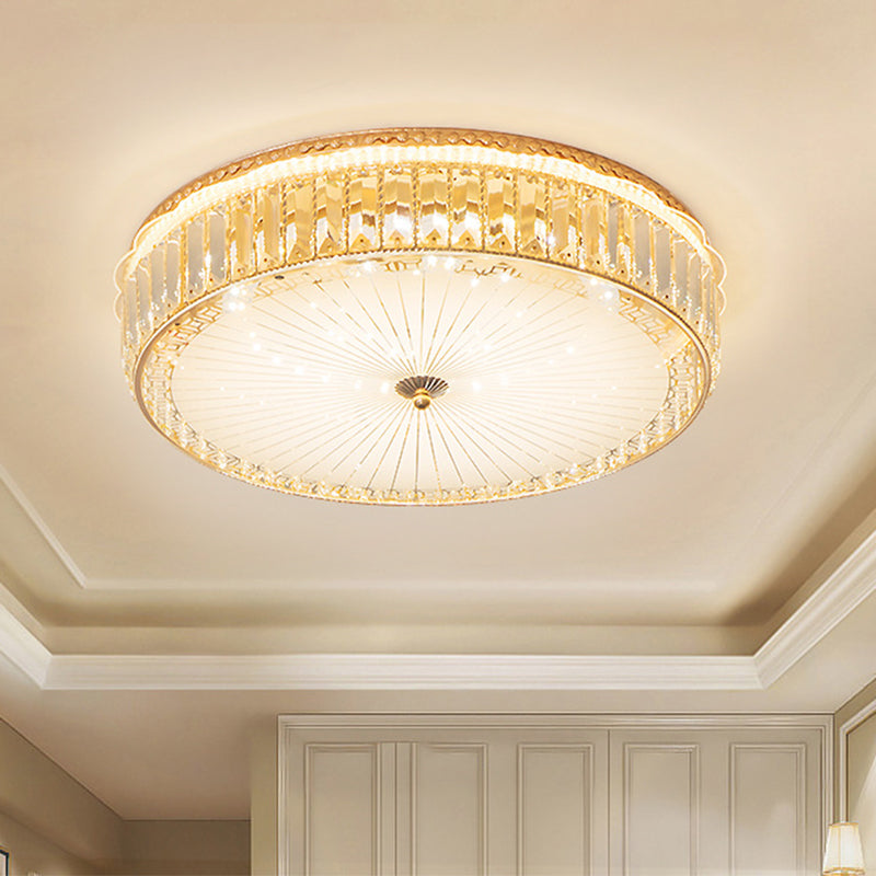 Modern White Glass Ceiling Flush Mount Spotlight With Crystal Block - Perfect For Bedrooms