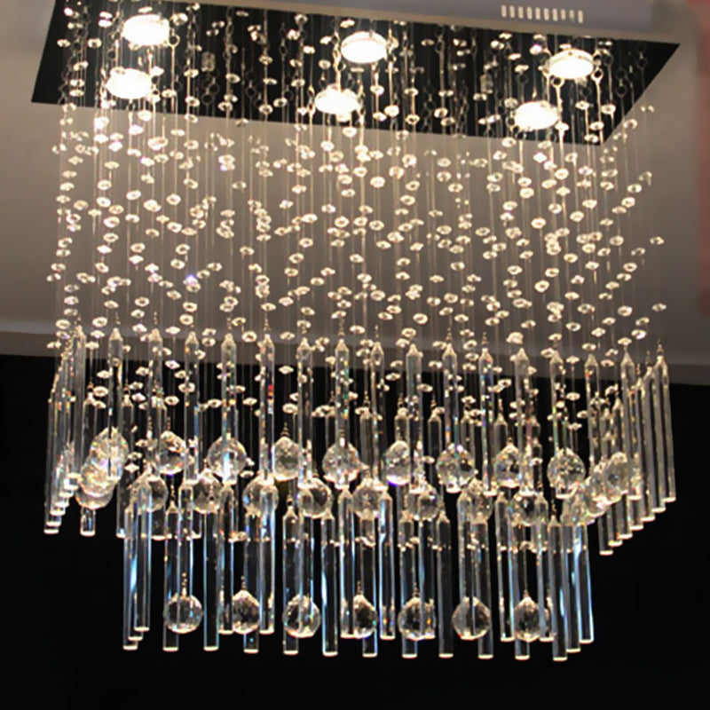 Crystal Cascade Flush Light Simple 6-Light Nickel Fixture - Perfect for Restaurants