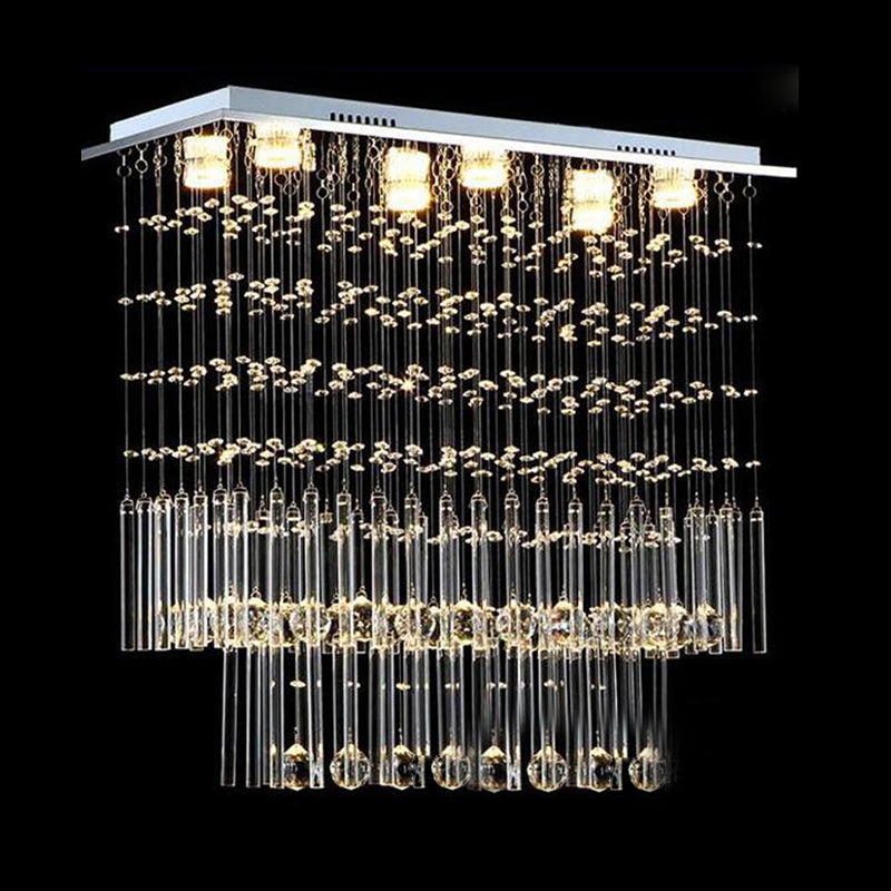 Crystal Cascade Flush Light Simple 6-Light Nickel Fixture - Perfect for Restaurants