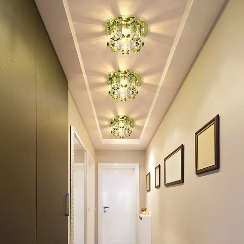 Blue/Gold/Tan Crystal LED Flush Mount Light with Round Design - Warm/White Lighting