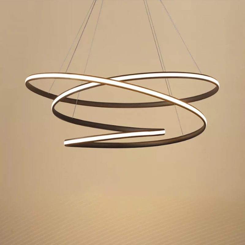 Lustre LED en forme de cercle en fer simpliste de couleur café avec lumière chaude/blanche