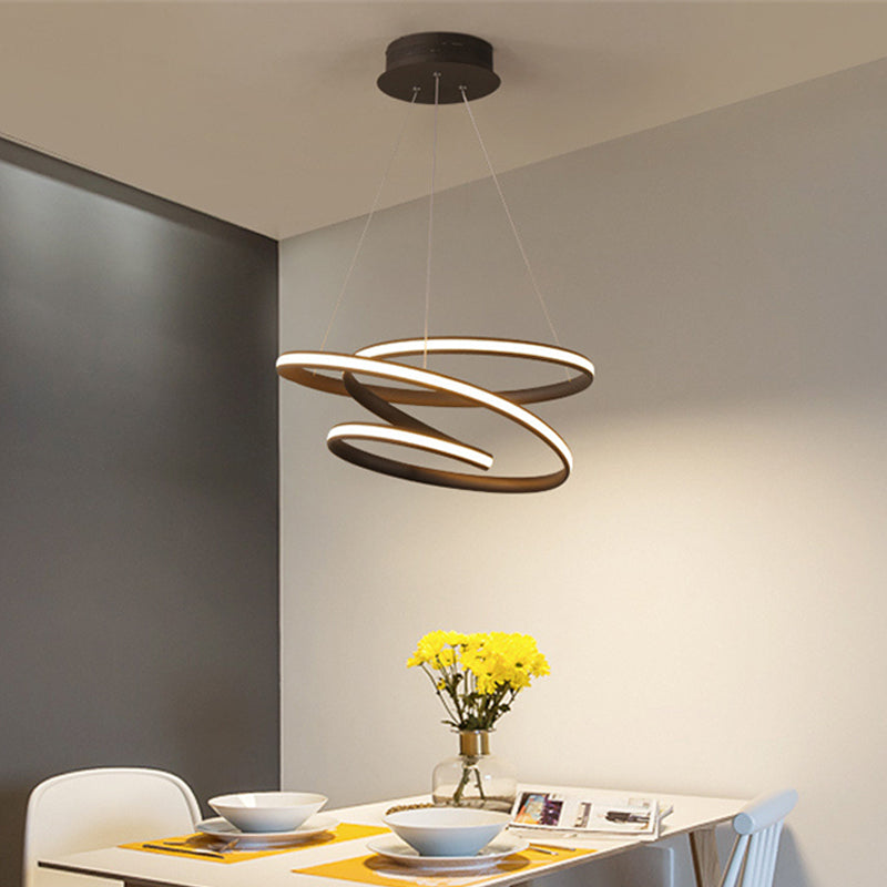 Lustre LED en forme de cercle en fer simpliste de couleur café avec lumière chaude/blanche
